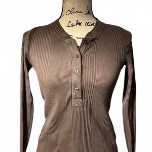 Aerie Brown Ribbed Button Down Shirt